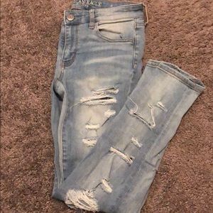 American Eagle light washed ripped jeggings